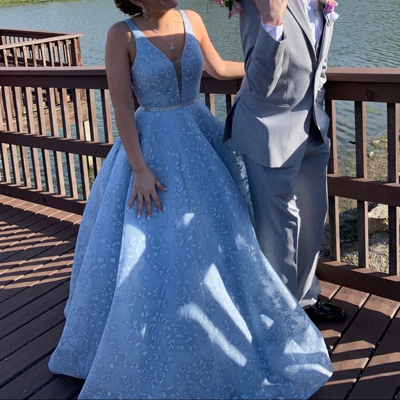 Baby Blue pastel floral glitter prom dress - Picture 2 of 9